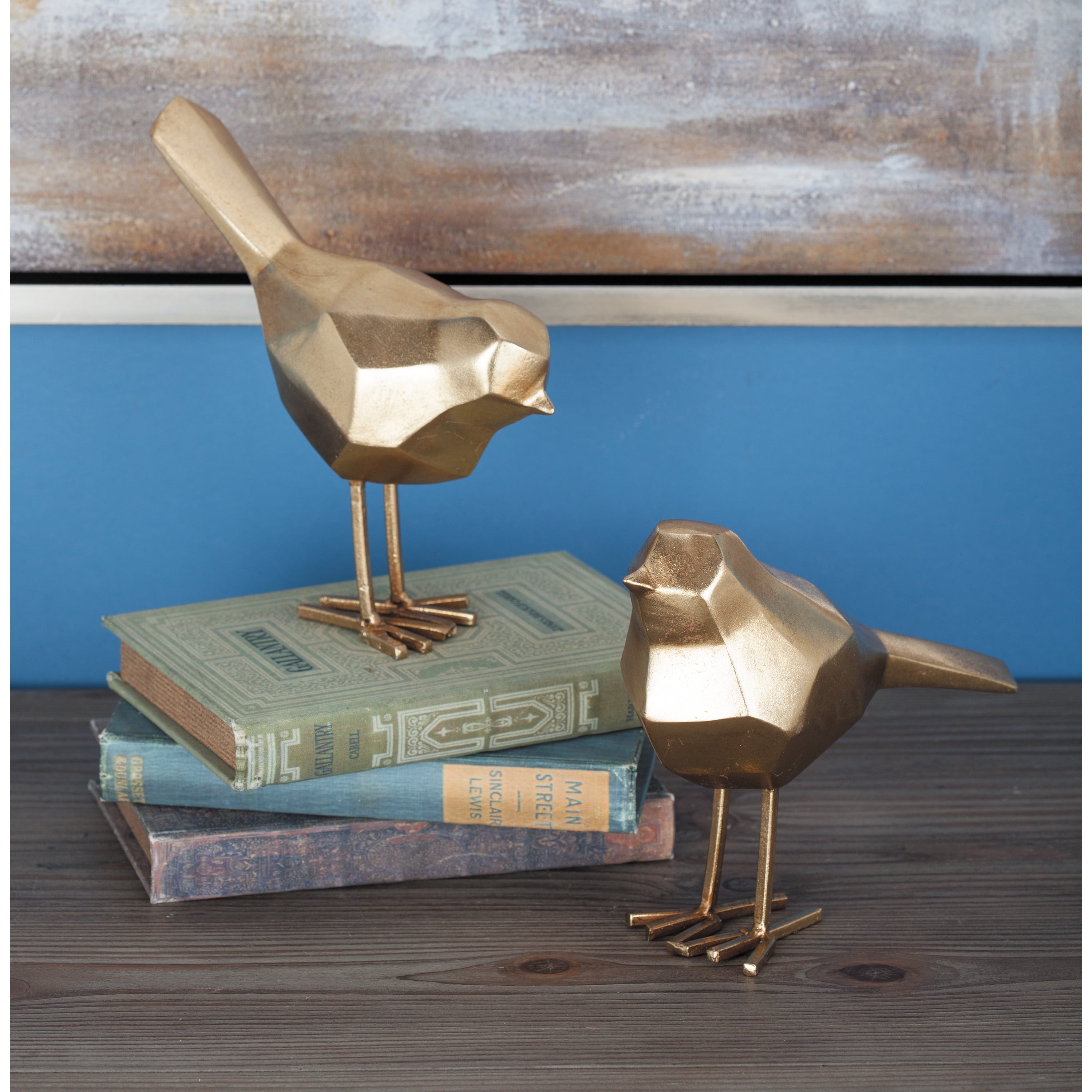 7", 8"H Gold Polystone Bird Sculpture with Origami Accents, by Cosmoliving by Cosmopolitan (2