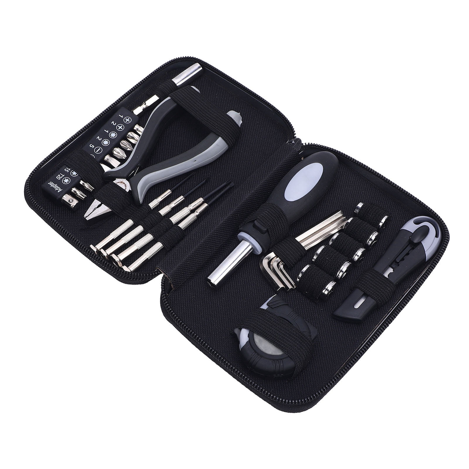 BIMZUC 27-Piece Mini Tool Set Household Repair Tool Kit, Portable Hand Mechanics Tools with Needle Nose Pliers, Tape Measure, Hex Wrenches, Screwdriver Bits & Handle with Storage Iron Case