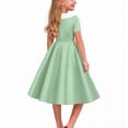 thumbnail image 6 of Afuyipoi Girls Classic Solid A-Line Dress (5-14 Years) Short Sleeve Contrast Doll Collar Stretchy Twirl Skirt for Performance and School Activities Green 11/12, 6 of 7