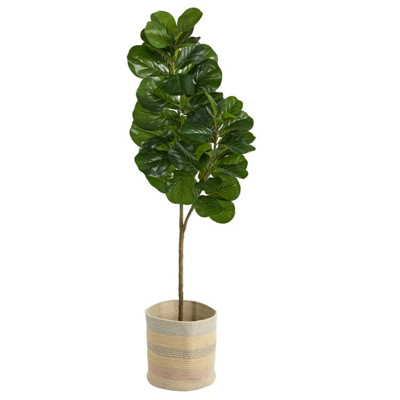 Nearly Natural 5.5' Fiddle Leaf Fig Artificial Trees in Wood Cotton Planter