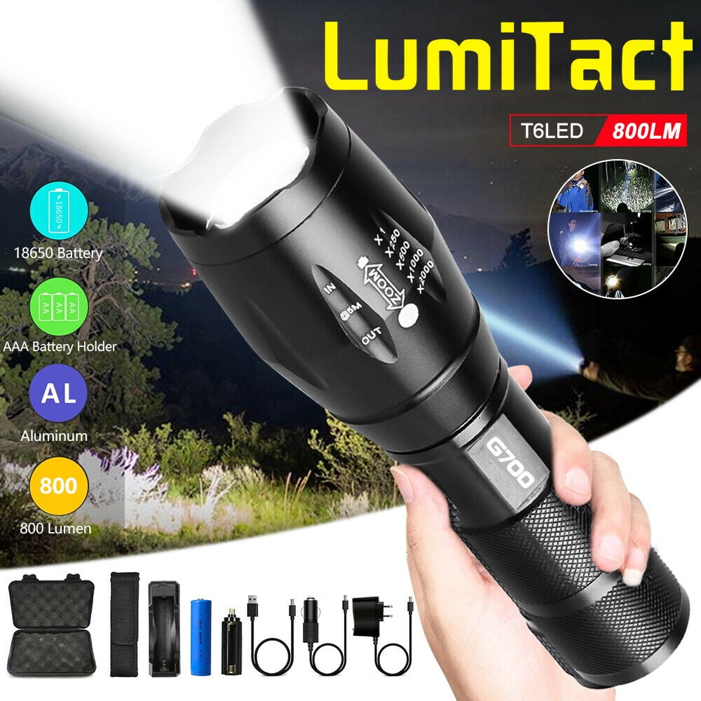 G700 Tactical Zoomable T6 LED Flashlight Military Grade Torch Battery 
