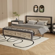 Behost Full Size Bed Frame, Farmhouse Wood Metal Platform Full Bed Frame with Headboard and 11 Underbed Storage