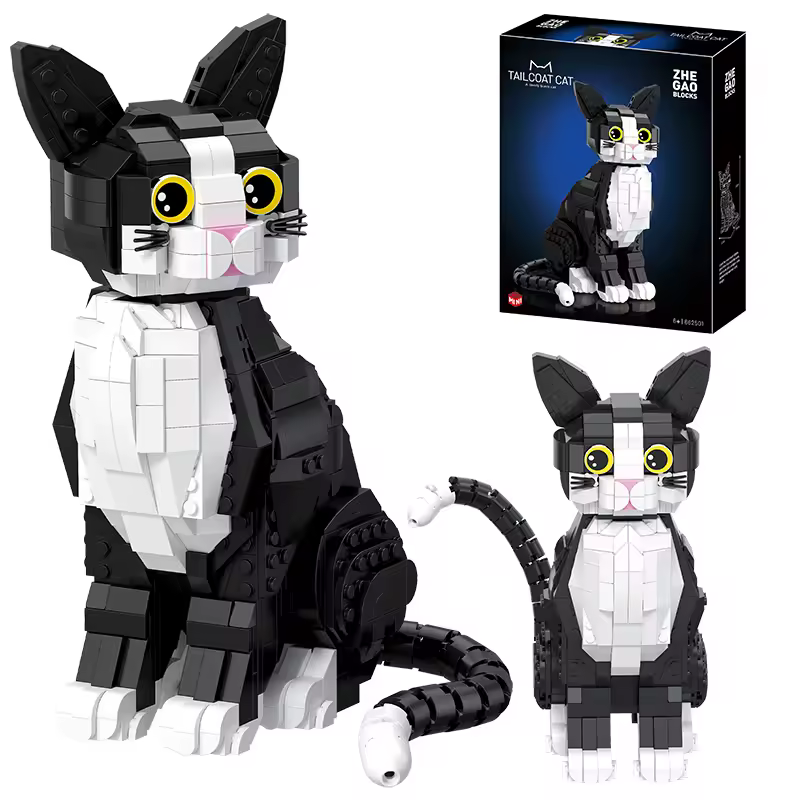 GZBricker Tuxedo Cat Building Sets Compatible with Lego Animal Kitty Pet Model Collection Home Decor for Adults Girls
