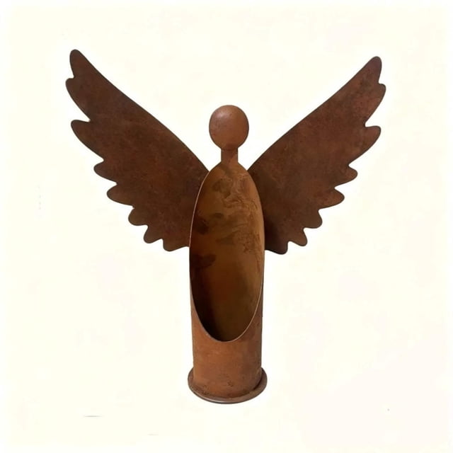 Outdoor Garden Planters Rusted Angel Shaped Easter Decorative Iron Flower Pot for Courtyard Patio
