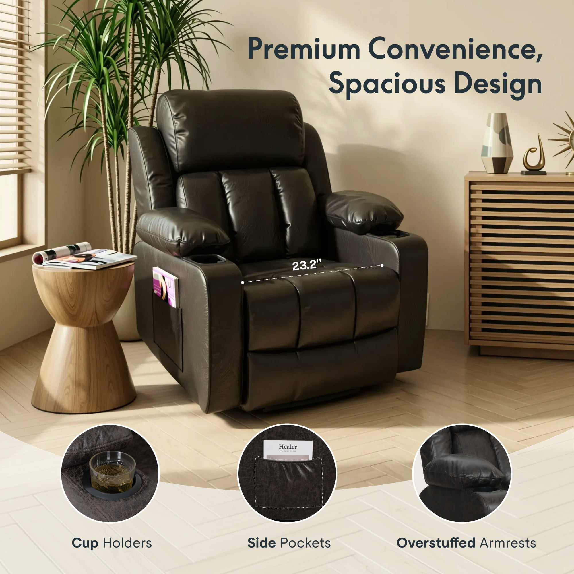 FLEXISPOT Power Lift Recliner Chair with Massage & Heat, Dual Motor Electric Lift Chair, Wide Seat Faux Leather Reclining Chair for Elderly, Soft Upholstered, Infinite Position, Living Room,L Size