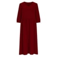 thumbnail image 4 of Fewfanhot Dresses for Women Casual Comfy Cotton Crew Neck 3/4 Sleeve Tunic Beach Long Dresses, 4 of 9