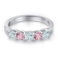 thumbnail image 3 of Gem Stone King 925 Sterling Silver Sky Blue Aquamarine and Pink Lab Grown Diamond Wedding-Bands Ring for Women | 0.87 Cttw | Round 3.5MM | Gemstone March Birthstone | Size 9, 3 of 6