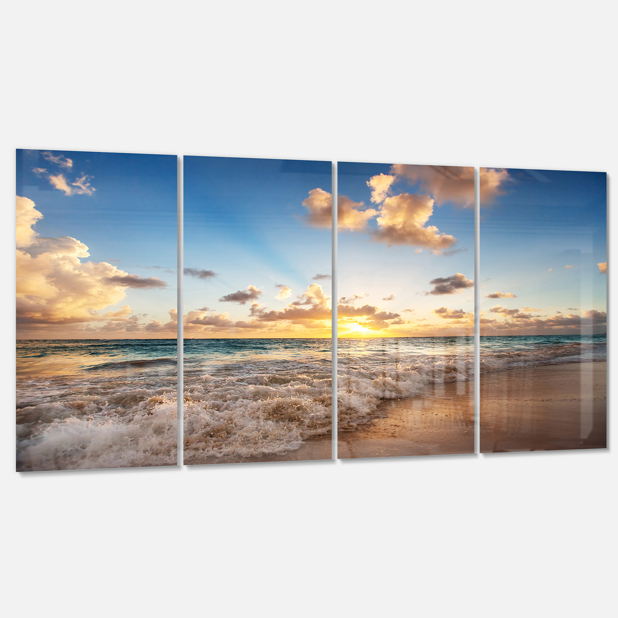 Designart 'Sunrise on Beach of Caribbean Sea' Metal Wall Art