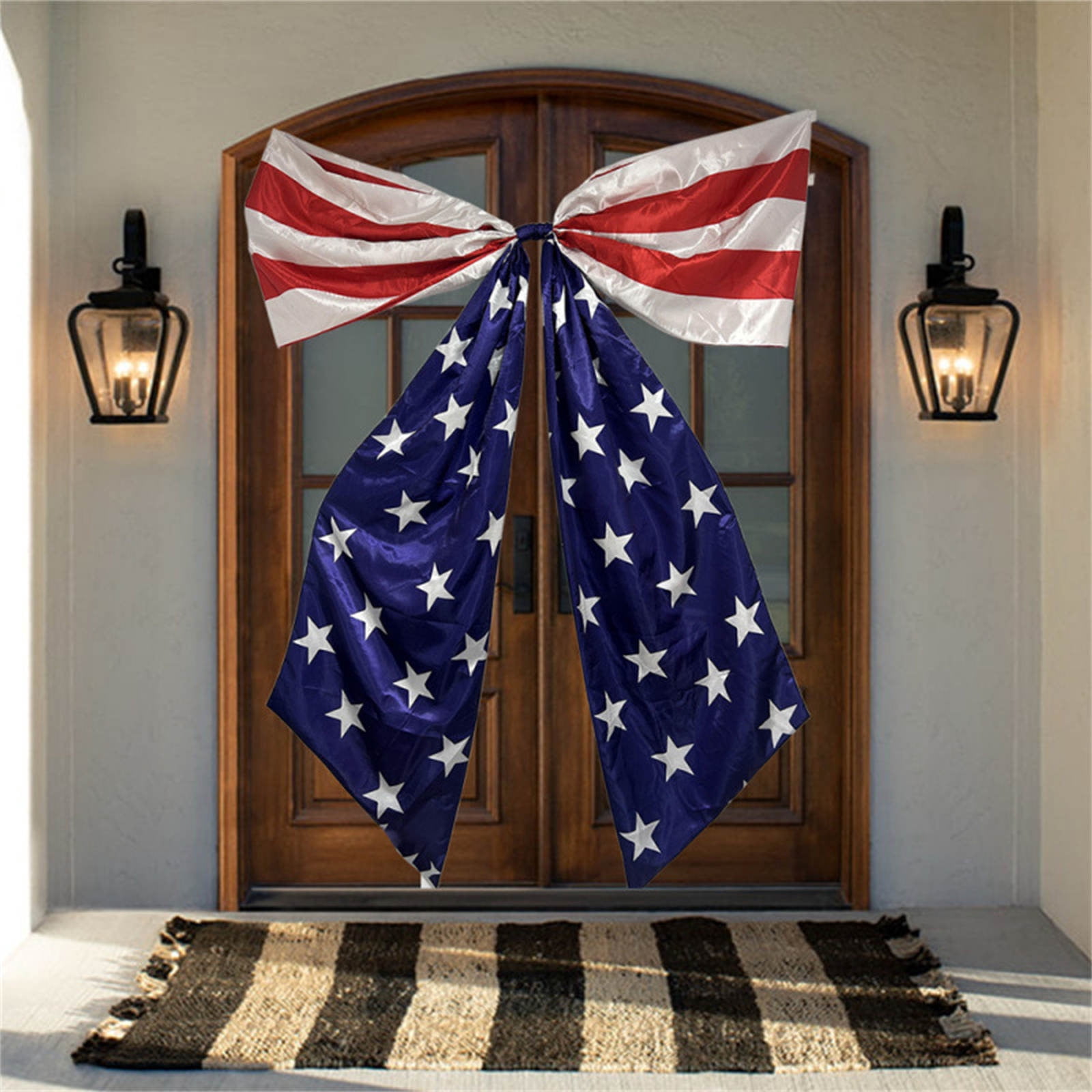 Stijggn Decorative Bow Patriotic Decorations Pre-Tied Patriotic Wired Ribbon Bow, Independence Day, Memorial Day, Tree Topper Bow for Front Door Outdoor Decoration