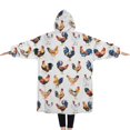 thumbnail image 2 of Oversized Wearable Blanket Hoodie,White Chicken Watercolor Pattern Sherpa Blanket Hoodie with Super Pockets,Super Warm Fuzzy Pullover for Women & Men, 2 of 6