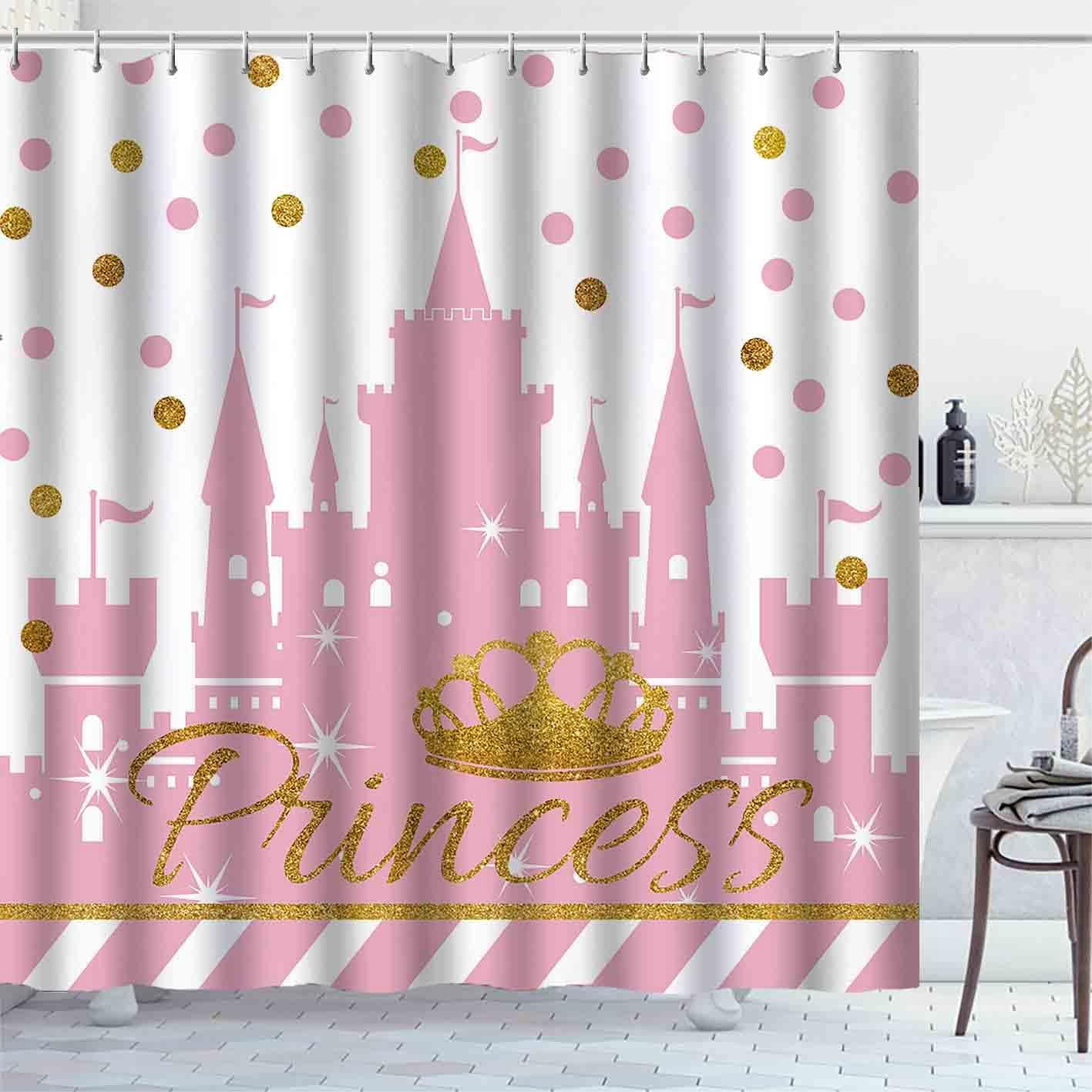 4PCS Cartoon Black Unicorn Shower Curtain Set, Inspirational Rainbow African American Black Girl Kids Bathroom Decor, Waterproof Fabric Pink Shower Curtain, Non-slip Bath Mat, Unicorn Gifts