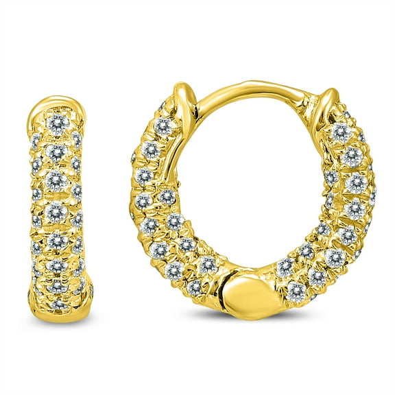 1/3 Carat TW Small Diamond Huggie Hoop Earrings in 10K Yellow Gold (J-K-L Color, I2-I3 Clarity)