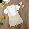 thumbnail image 6 of Baby Boy Clothing Set Outfits 3pcs Short Sleeve Gentleman T-Shirt Romper Jumpsuit +Overall Shorts Summer Party Outfits, 6 of 8