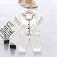thumbnail image 2 of LUOGENLI Outfits Girl Rompers 0-3 Months Summer Toddler Kids Boys Girls Satin Button down Short Sleeve Shirt Tops and Long Pants Silk Pajamas Sleepwear Outfits Loungewear Set White 3-4 Years, 2 of 4