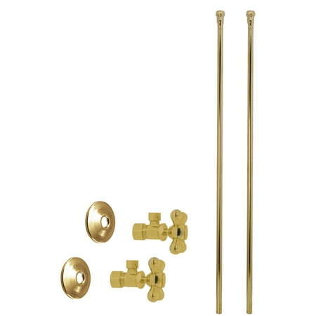 Westbrass 5/8" x 3/8" OD x 20" Bullnose Faucet Supply Kit with Cross Handle Angle Valve, Polished Brass