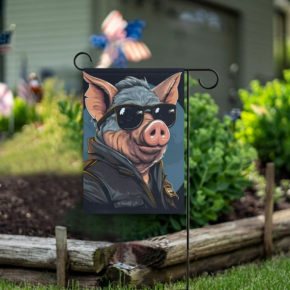 Pig Officer Sunglasses Garden Flag Double Sided Outdoor Banners for Courtyard Outdoor Lawn Farmhouse Holiday Decorations