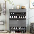 thumbnail image 6 of AWQM Shoe Cabinet for Entryway, Shoe Storage Cabinet with 2 Flip Drawers, 30" Narrow Shoe Organizer Cabinet for Front Door Entrance, Modern Slim Hidden Shoe Rack Cabinet, Gray with White Handles, 6 of 7