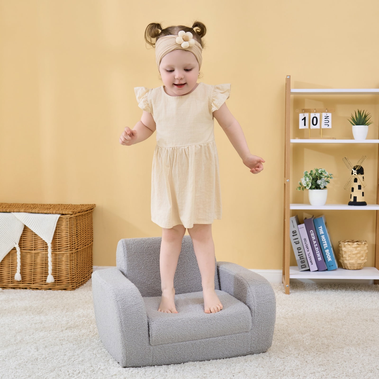 Sunnytoy 3-in-1 Toddler Couch, Toddler Chairs Comfy 1-3 Years Old, Kids Couch Bed Fold Out