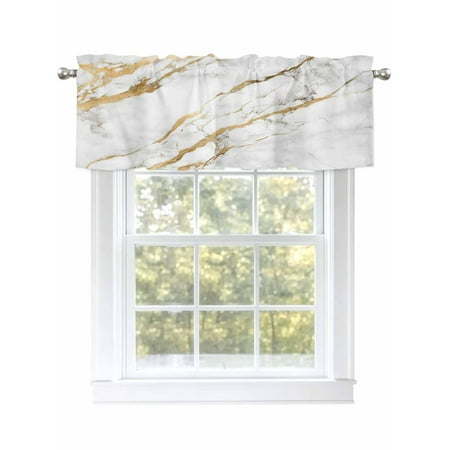 White Gold Marble Valances for Windows Rod Pocket Kitchen Valance Curtains - Soft & Washable Small Window Treatment for Living Room Bathroom Modern 54x18inch