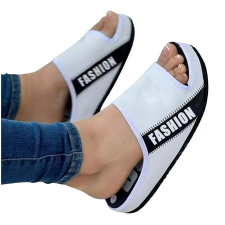 

Women Sandals Clearance 2023! Pejock Women s Flat Sandals Extremely Comfy Slides Sandals Fabric Flat Sandals Fashion Casual Comfy Outdoor Peep Toe Letter Color Block Platform Slippers