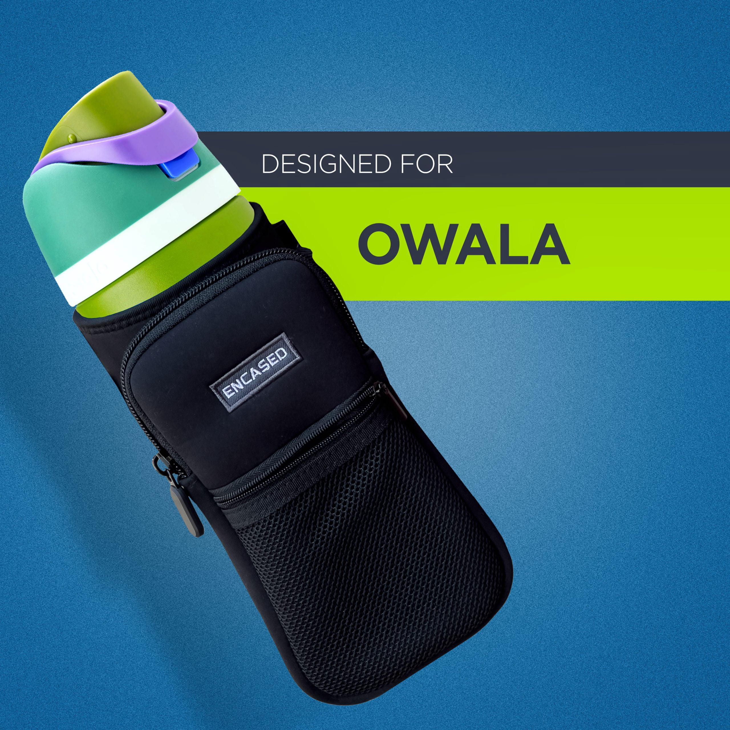 Carrier Bag for Owala FreeSip 24oz Water Bottle - Neoprene Travel Sleeve with Hand Strap and Large Storage Pocket (Black)