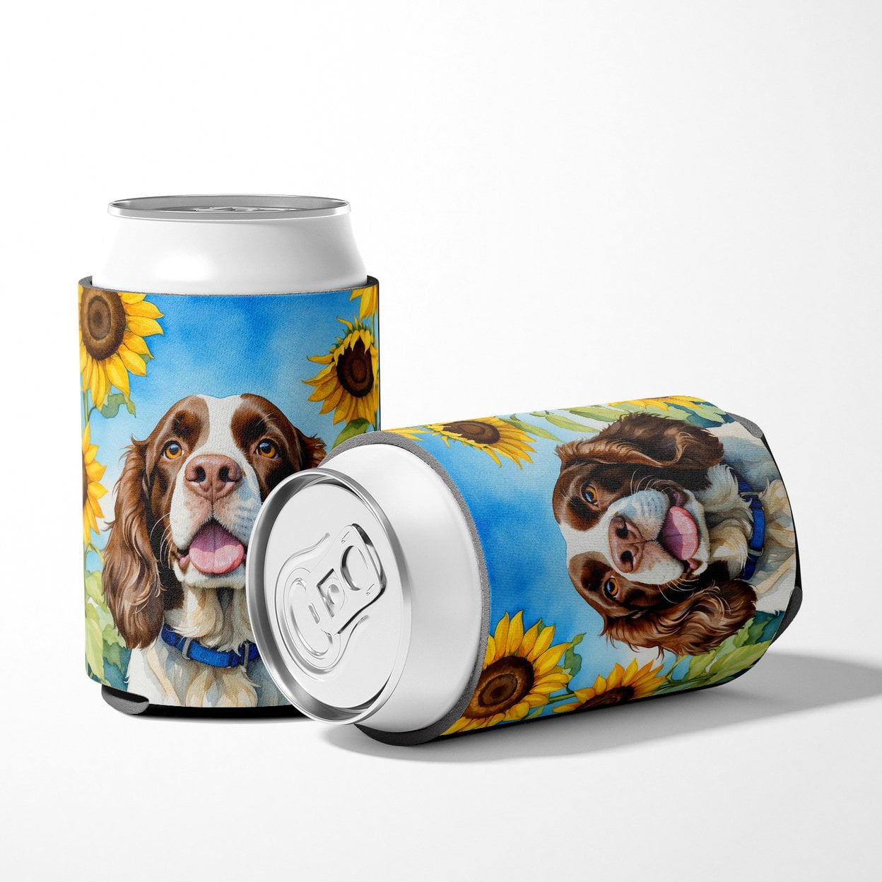 English Springer Spaniel in Sunflowers Can or Bottle Hugger 3 in x 5 in