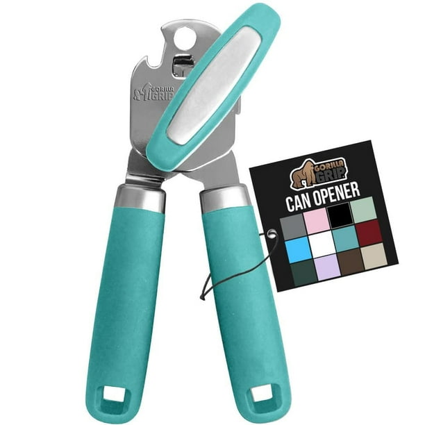 Abrelatas Manual Gorilla Grip Turquesa de Acero Inoxidable con Mango Suave para Cocina
