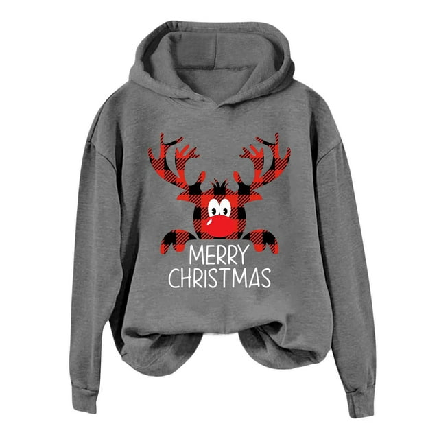 Chandails en Molleton pour Femmes Imprimés Mignons Légers Chandail Tops Imprimé de Noël Chandails à Capuchon Chandail en Molleton Tops