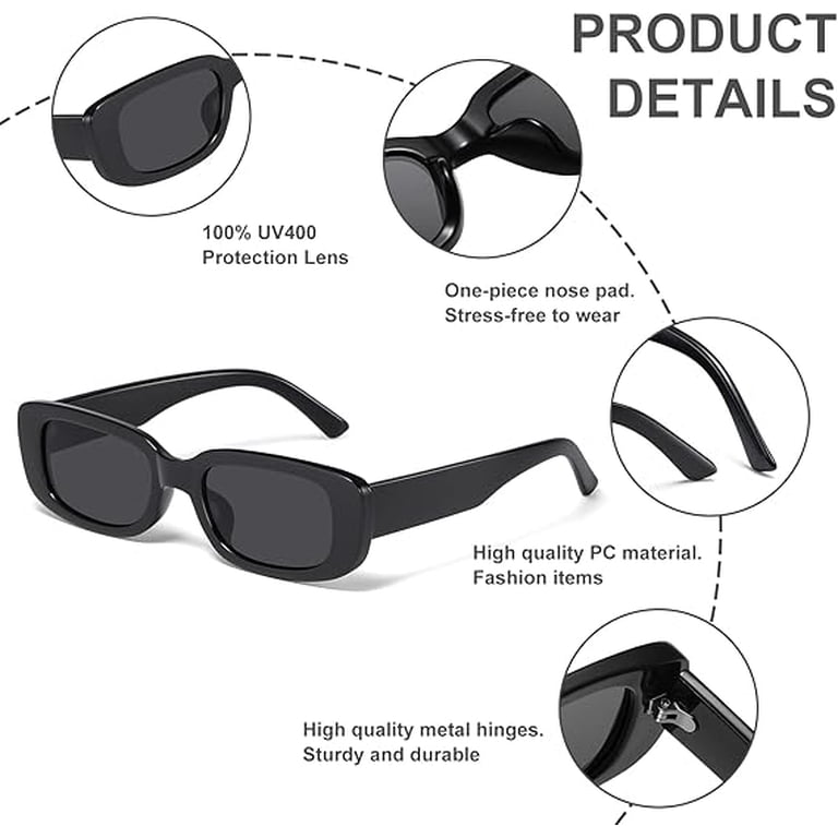 Trendy UV Protection Sunglasses for Women Men Rectangular PC Lens VANLINKER 2 Pack Trendy Small Polarized Rectangle Sunglasses  main image 2