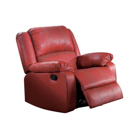 - ACME Zuriel Wooden Frame Rocker Recliner in Red Faux Leather