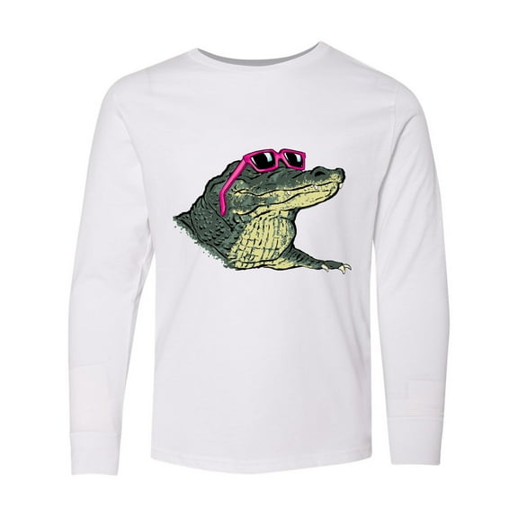 Inktastic Sunny Gator in Pink Sunglasses Long Sleeve Youth T-Shirt