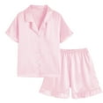 thumbnail image 3 of WOYY Big Girls Pajama Set Silk Satin Button Down Short Sleeve Top Shorts Pjs, Sizes 11-12, 3 of 4