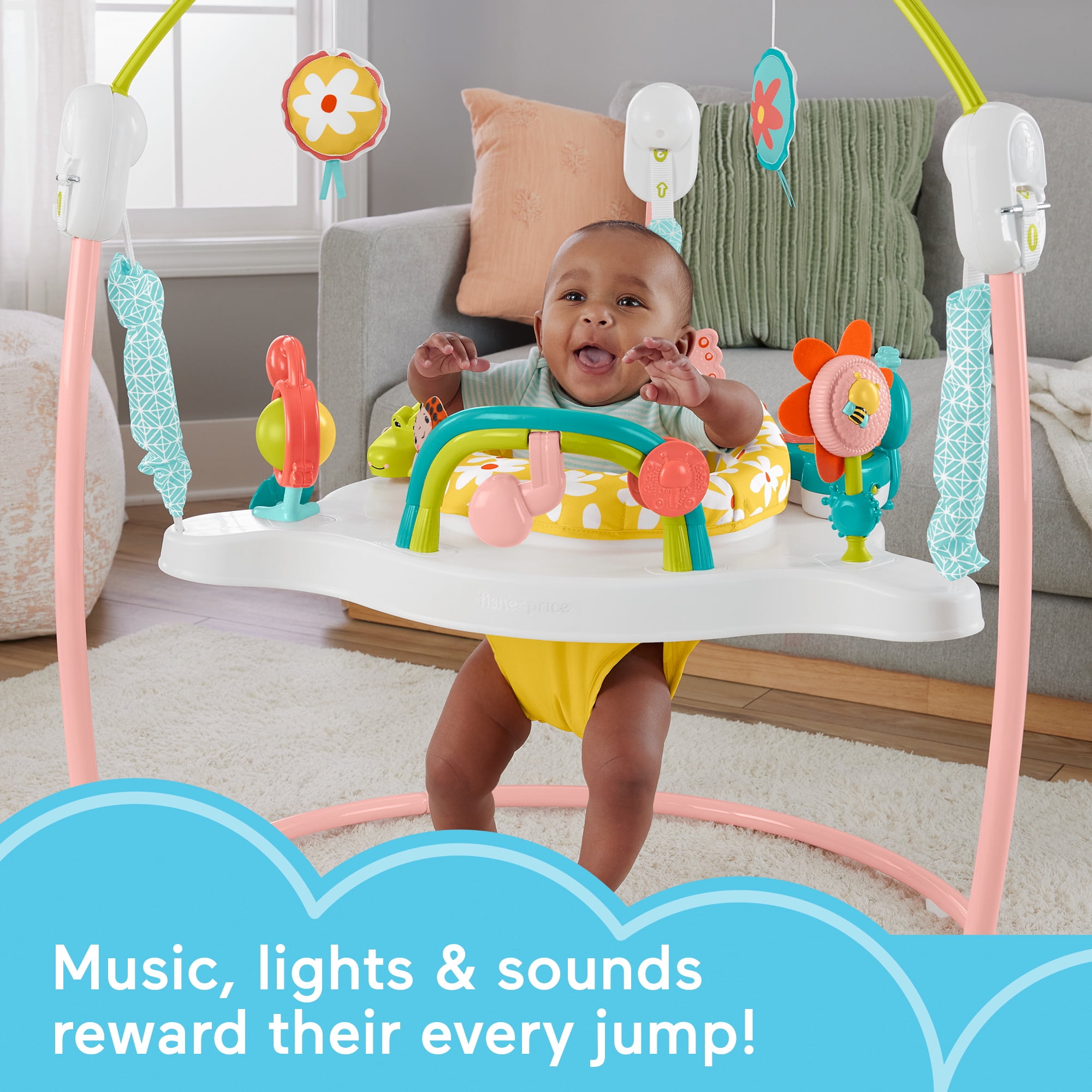 Fisher-Price Baby Bouncer Blooming Fun Jumperoo Activity Center with Music & Lights, Unisex