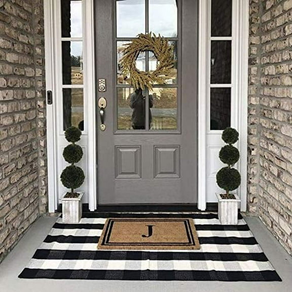 Buffalo Plaid Rugs Cotton Black and White Check Rug 35.4'' x 59''Hand-Woven Indoor/Outdoor Area Rug for Welcome Door Mat, Front Porch,Kitchen,Bathroom,Entry Way,Living Room (3' x 5')