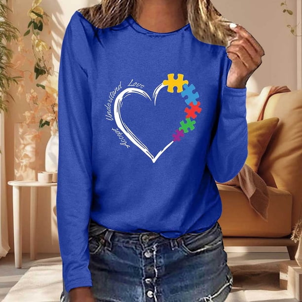 MHFRRA Camisetas de Manga Larga para Mujer, Camisetas de Otoño, Sudaderas de Senderismo y Viajes, Camisetas Azul