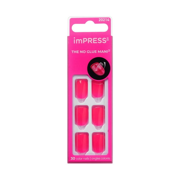 KISS imPRESS Color Press on Nails, Breezy, Pink, Short Squoval, 30 Count