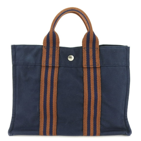 Pre-Owned Hermes Tote Bag Foult PM Canvas Navy Brown Women's Men's HERMES (Good)