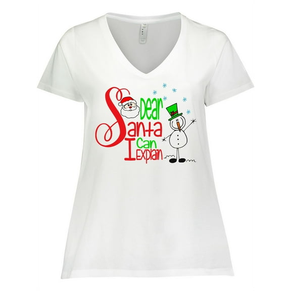 Inktastic Dear Santa I Can Explain Cute Snowman and Snowflakes Women's Plus Size V-Neck T-Shirt