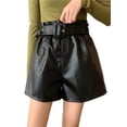 thumbnail image 2 of Franhais Women PU Leather Shorts, Pleated Waist Adjustable Belt Basic Solid Color Loose Hem Pant, 2 of 6
