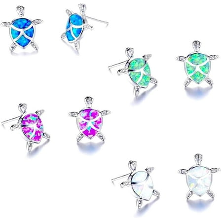 XBage 4 Pairs Cute Rhinestone Turtle Stud Earrings[5741]