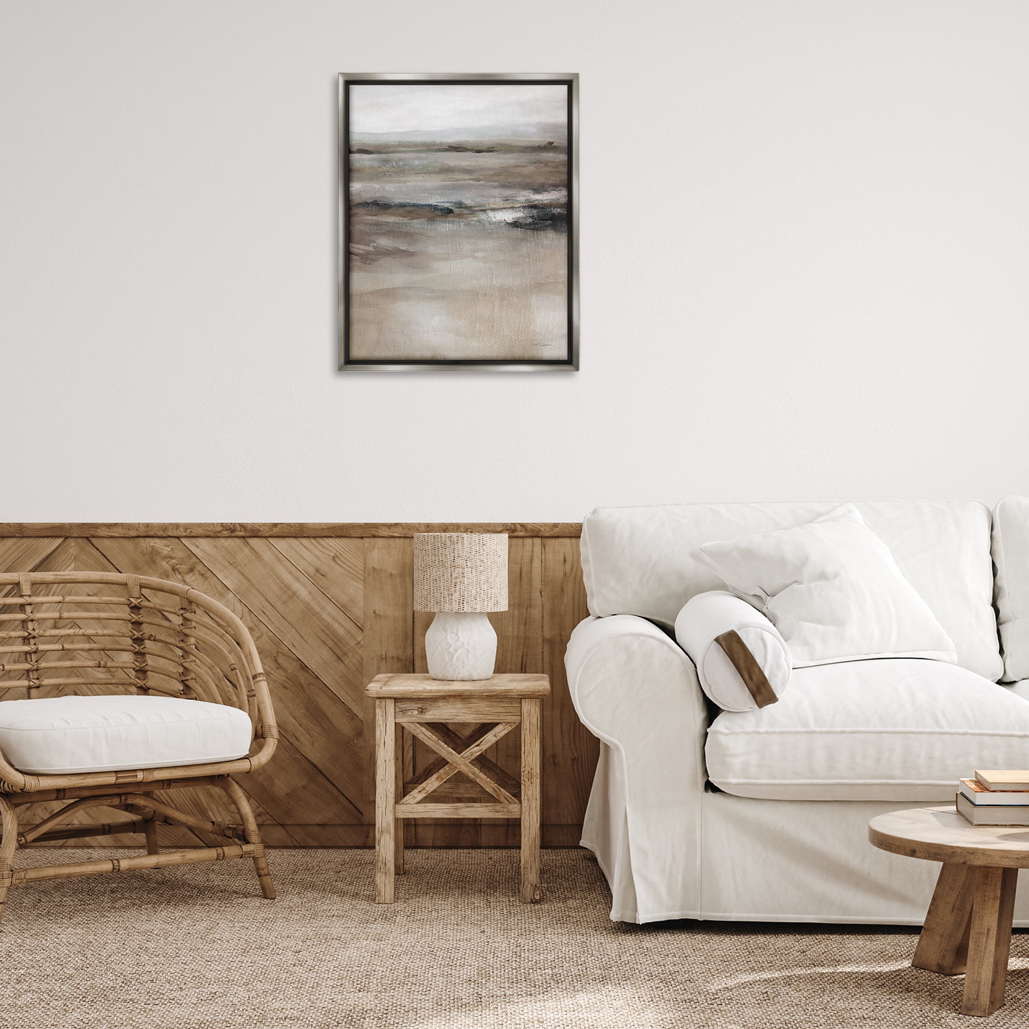 Stupell Industries Brown Desert Abstraction Abstract Painting Gray Floater Framed Canvas Art Print Wall Art, 25 x 31