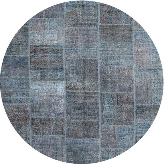 Ahgly Company Machine Washable Indoor Round Contemporary Purple Navy Blue Area Rugs, 3' Round