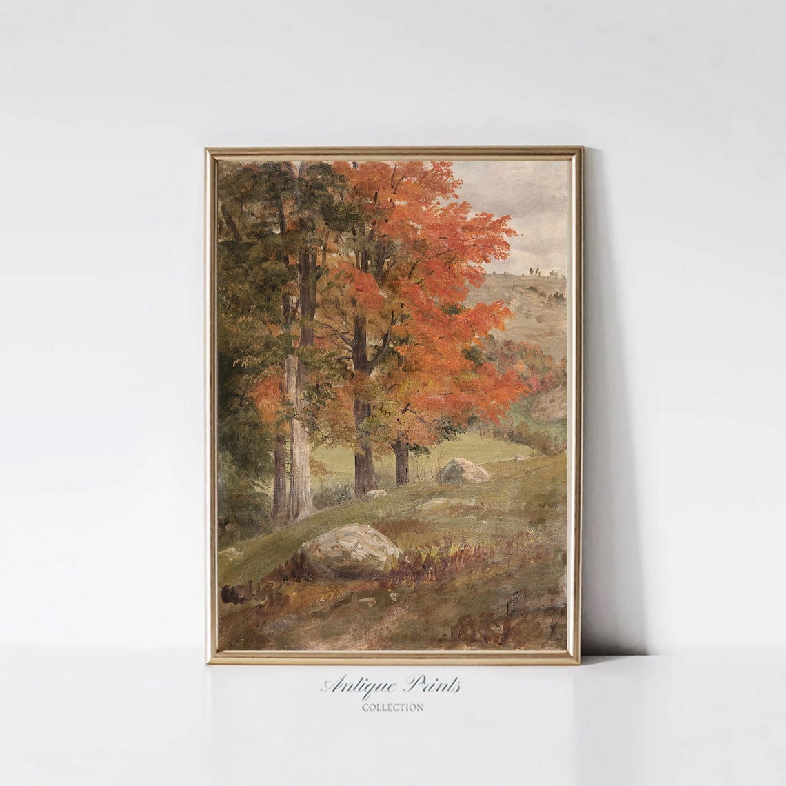 Vintage Fall Forest Wall Art Print Autumn Landscape Countryside Vertical Rustic Farmhouse Seasonal Living Room And Home Decor