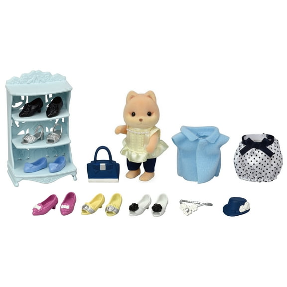Calico Critters Fashion Playset Shoe Shop Collection, Dollhouse Playset with Caramel Dog Figure and Fashion Accessories