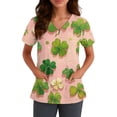 thumbnail image 3 of OIOLOYJM St. Patrick's Day Scrubs Tops for Women Funny Stretchy Clover Print Tops V Neck Short Sleeve Nursing Shirts Trendy Workwear Uniforms with 2 Pockets Green XL, 3 of 4