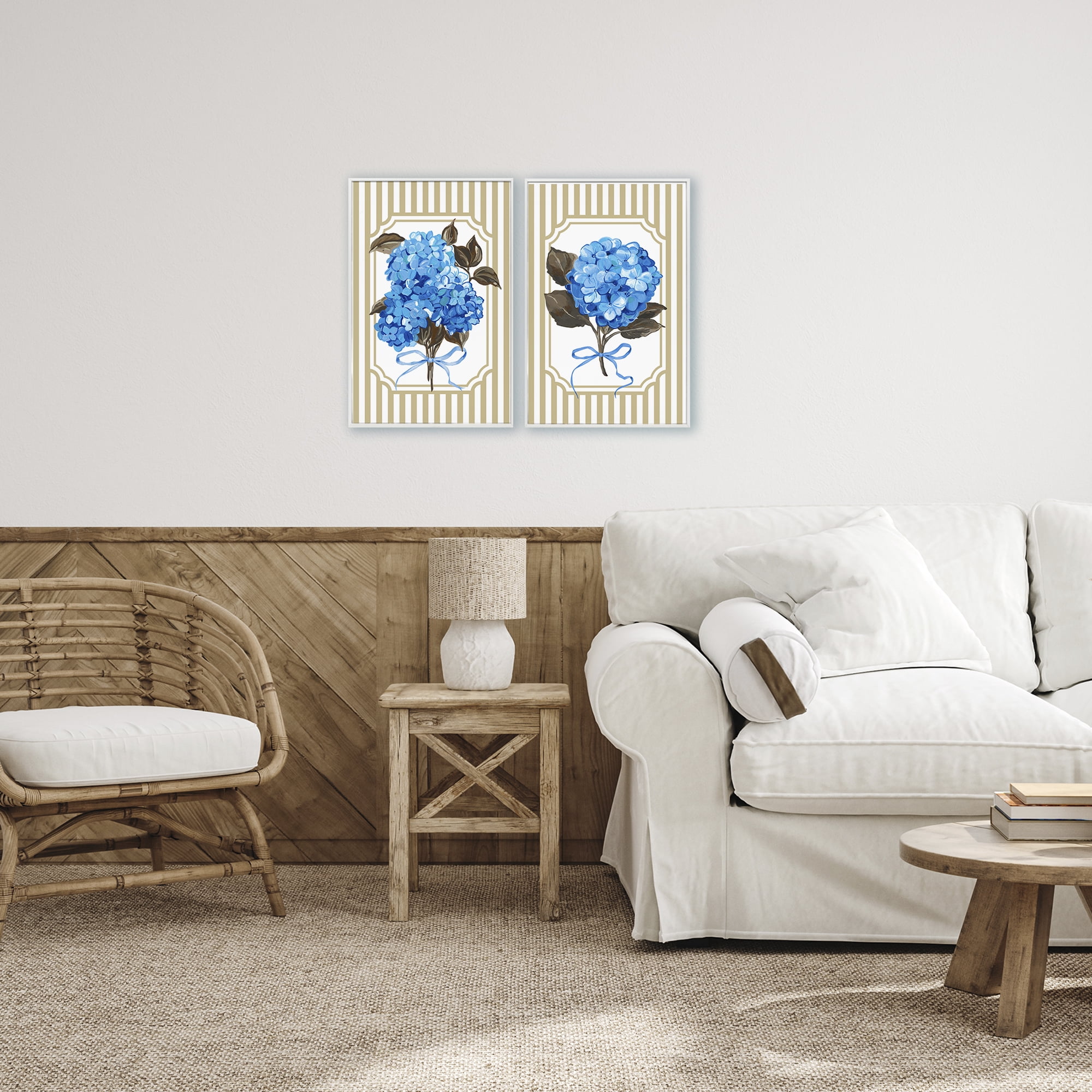 Hydrangea Bouquets with Bows 2 Piece White Framed Giclee Art Set, design by Adonna Ebrahimi