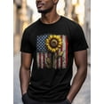 thumbnail image 3 of USA Flag Sunflower Men's T Shirts T-Shirt for Men Crew Neck Tees Cotton Tops, Black, S, 3 of 7