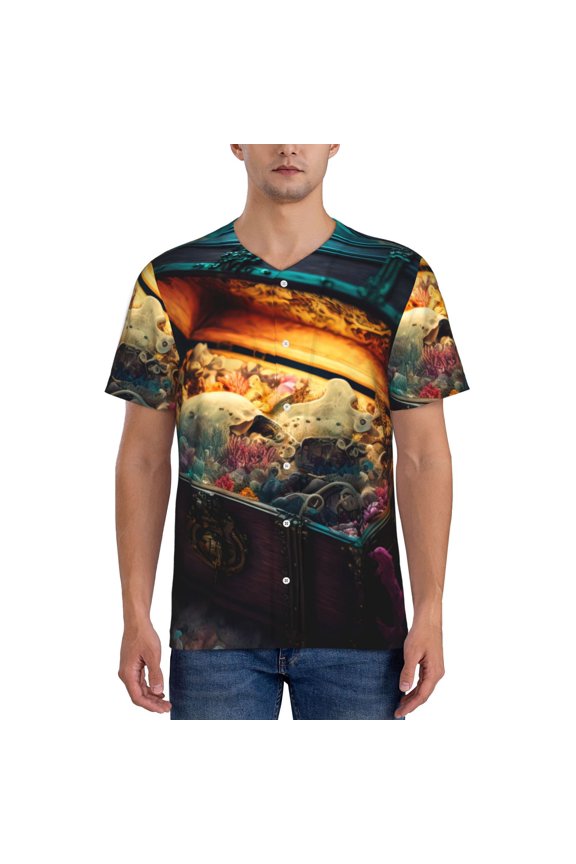 Underwater Treasure Chest for Men's Baseball T-shirt Shirts Short Sleeve Casual Summer Button Stretch T Shirts,Size S-4XL-Medium