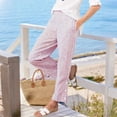 thumbnail image 2 of WULMLEO Womens Linen Pants Elastic Waist Straight Leg Petite Beach Pant Summer Lightweight Casual Lounge Trousers Pink S, 2 of 5