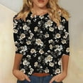 thumbnail image 2 of Floral 3/4 Sleeve Tops for Women Summer Cute T Shirts Casual Crew Neck Tunic Tee Loose Comfy Blouse, 2 of 5